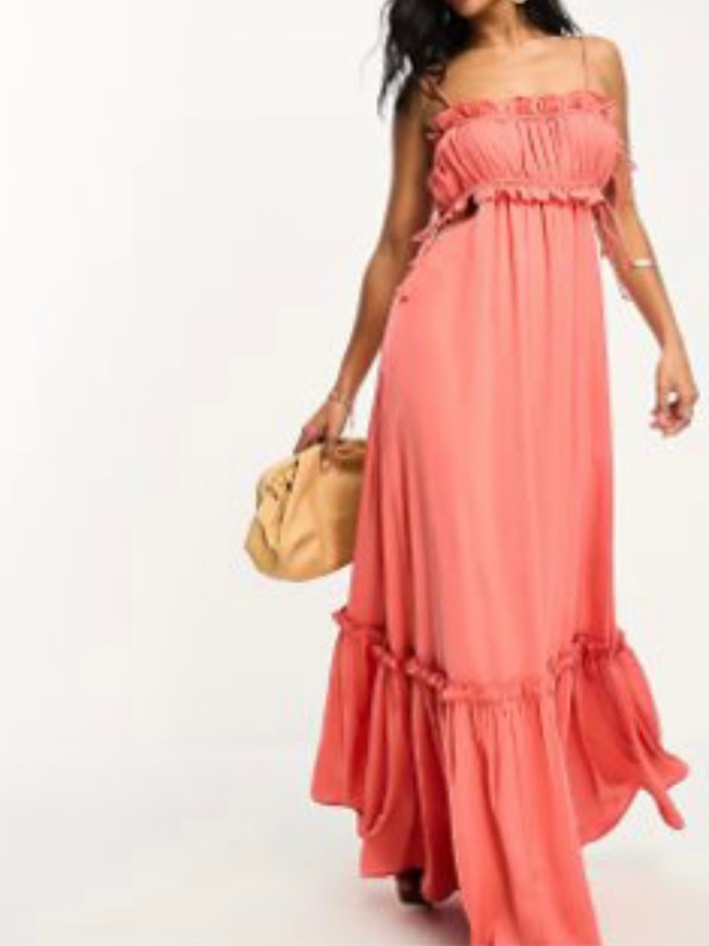 ASOS Petite Coral Ruffle-Trim Maxi Dress
